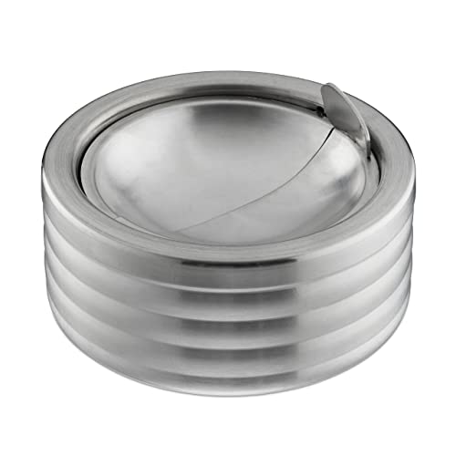Relaxdays Windaschenbecher, Klappdeckel, draußen & drinnen, rostfreier Edelstahl, runder Ascher, HxD: 5,5 x 11,5, Silber, 1 Stück