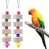 2 Stück Große Vogel Kauspielzeug, Vogelschnabel-Schleifstein mit Glocke, Mineralstein-Backenzahn-Spielzeug mit Glocke, Kauspielzeug für Papageien, für Kakadu, Sittich, Wellensittich, Lovebird