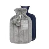 Luxus kuscheligem Kunstfell & Pom Pom Cover + Wärmflasche 2 Liter (Schiefer Grau)