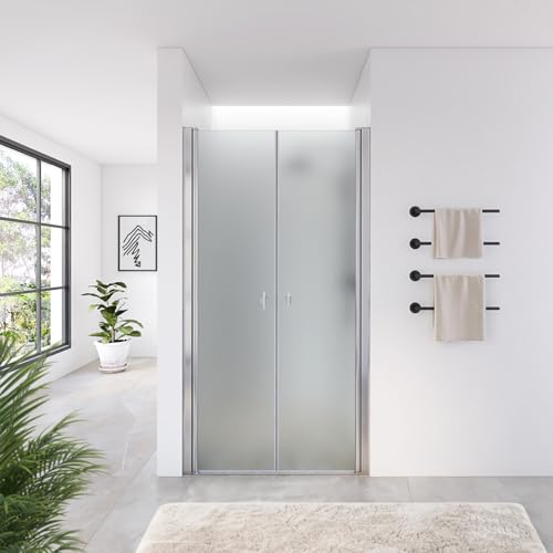 HOME DELUXE Duschtür 'LAVEA' – Größe: 85 x 195 cm – Variante: Milchglas – Sicherheitsglas 6 mm Nano I Flügeltür, Nischenflügeltür, zusammenklappbar in Nische, Antikalk-Sicherheit