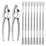 10 Stück Meeresfrüchte Werkzeug Edelstahl Set, 2Stk Nussknacker und 8Stk Nussgabeln, Nußknacker Multifunktional, Seafood Hummer und Krabbe Werkzeugsatz für Walnüsse, Haselnüsse, andere Krebstiere