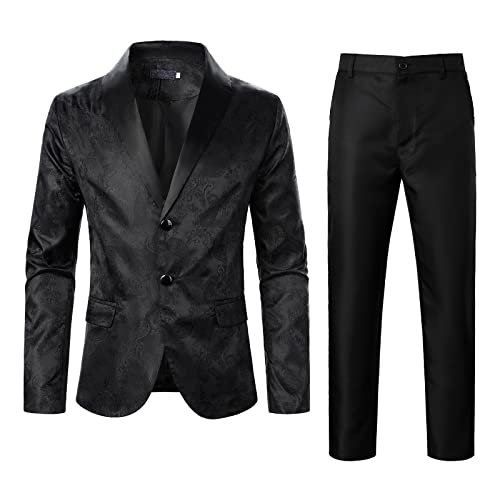 QWUVEDS Herren Business Hochzeit Bankett Abschlussball Casual Muster Stickerei Premium Stretch Slim Fit Classic Fit Blazer und Hose zweiteilig Anzug Herren Trainingsanzüge