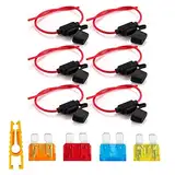 Kundorf Auto Sicherungshalter 6 Stück wasserdichte 16awg KFZ Autosicherungshalter LKW Sicherungshalter standard Flachsicherungshalter mit 8 pcs Flachsicherungen 2 * 5A 2 * 10A 2 * 15A 2 * 20A