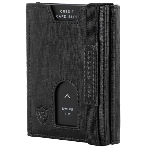 VON HEESEN Slim Wallet mit Münzfach & RFID-Schutz - Leder Geldbeutel - Mini Geldbörse für Herren und Damen - Kartenetui Echtleder Karten Portemonnaie klein - Kreditkartenetui Saffiano