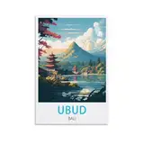 Ubud Bali Vintage-Reiseposter, 40 x 60 cm, Leinwanddruck für Wohnzimmer, Schlafzimmer, Wohnheim, Zuhause, Büro, Wanddekoration