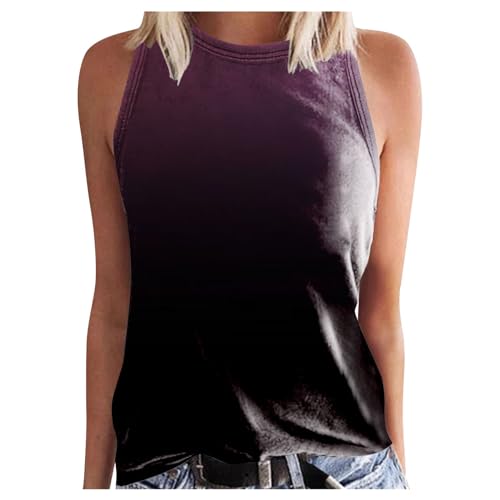 QWUVEDS Geeignet für Damen, Rundhalsausschnitt, ärmellos, bedruckt, Tanktops, Sommer, lässig, lockere Passform, Basic, Strandbluse, T-Shirts, Weste Damen Sommer (Purple, M)