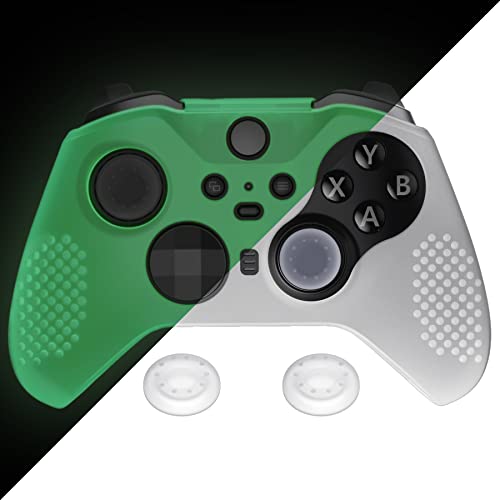 eXtremeRate Schutzhülle Anti-Rutsch Tasche Silikon Case+2 Thumbstick Kappen Hülle für Xbox Elite Series 2/Series 2-Core Controller(Glow in Dark-Grün)