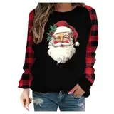 Tshirt Damen Weihnachten Longshirt Damen Damen Langarmshirt U Ausschnitt Langarm T-Shirts Einfarbig Oberteile Casual Bluse Tops Basic Tee