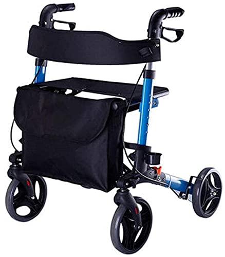 Rollator Walker Gehgestell Faltbarer Flaschenzug und Sitz Schiebestuhl Blau Älterer Vierrad-Hilfsgeher Rutschfester Gehstock mit Sehnsucht nach Komfort Jahrestag