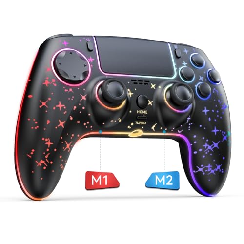 Reddening Wireless Controller für PS4, LED Star Controller kompatibel mit PS4/Slim/Pro/PC/IOS/Android/Switch, 9 Farben RGB Licht, Programmabele/Turbo/Wakeup/Motion Sensor (Star)