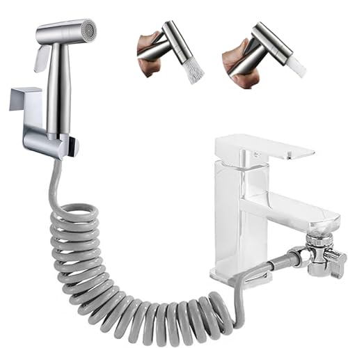 Bidet Edelstahl Handbrause,Toilettensprühgerät mit Dual-Modus (Jet/Stream), Baby-Stoffwindel-Sprühset mit Wasserhahn-Spender, Federschlauch, Wandhalterung