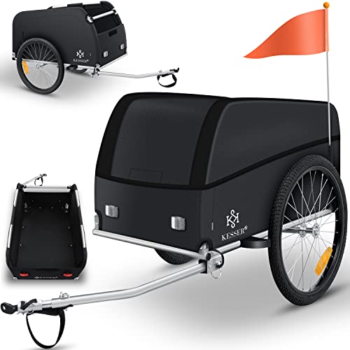 KESSER® Fahrradanhänger Lastenanhänger Transportanhänger Hochdeichsel mit Kupplung, Inkl. Abdeckung Klappfunktion Hochdeichsel Anhänge für Fahrrad Transportbox mit 120 Liter Max. 40 kg Schwarz