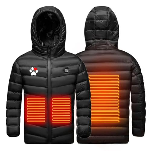 Elektrische Heizjacke Kinder Beheizbare Jacke Jungen Heizjacke Einstellbar Mädchen Wärmejacke Full Zip Winterjacke mit USB-Aufladung, 3 Beheizte Zonen, 3 Heizstufen, Wasserdicht Winddicht Jacke