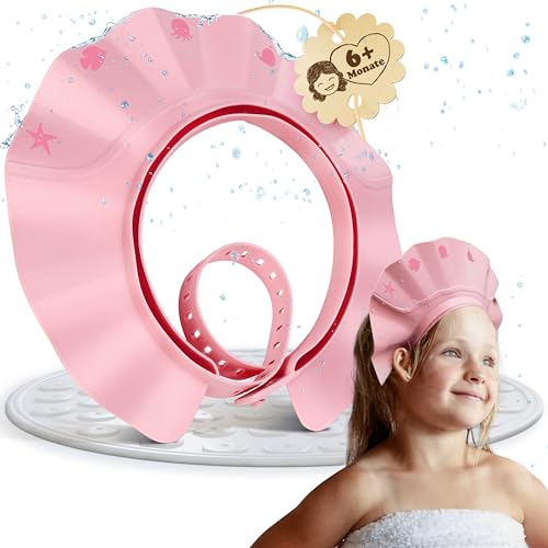 CUSCHCO® Duschhaube Kinder - Rosa - Extrem wasserdicht bei angenehmen Komfort - Haarwaschhilfe Kinder mit extra leichter Verschlusstechnik