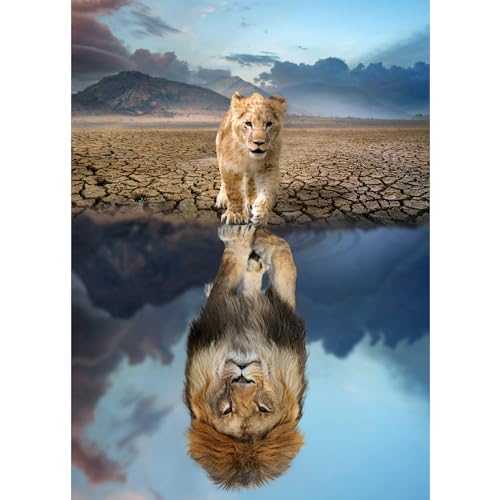 HUADADA Puzzle 1000 Teile-Puzzle 1000 Teile Erwachsene -Löwe im Spiegelbild Klassische Puzzles Geschenk-Geschenke zum Vatertag
