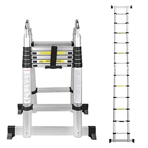 BMOT 3.8M(1.9+1.9) M Teleskopleiter mit Stabilisator Aluminium Multifunktionsleiter Aluleiter Klappleiter aus Hochwertigem für Treppe Innen & Außenbereich Haushalt