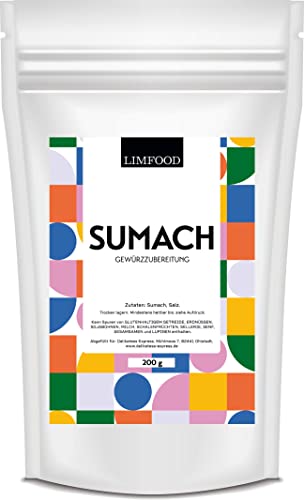 Limfood | 200g Sumach Gewürz, gemahlen, Essigbaumgewürz, gemahlene Sumachbeeren, orientalisches Sumak Gewürz
