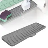 Faucet Mat for Kitchen Sink, 2024 Neuestes Abtropfmatte Schmal Barmatte Silikonmatte, Verlängert Silikon Abtropfmatte Rutschfest Trockenmatte für Anti-Rutsch und Entwässerung (Grau, 42 x 10 CM)