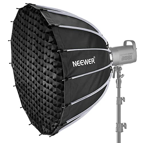 NEEWER 34Zoll/85cm Parabolic Softbox Quick Setup Quick Folding, mit Diffusoren/Wabengitter/Tasche, kompatibel mit Aputure 120d Light Dome Godox sl60w NEEWER RGB CB60 und Anderen Bowens Mount Lights