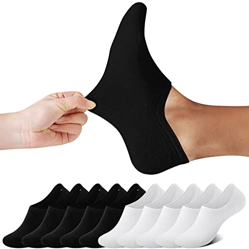 FALARY Sneaker Socken Damen Füßlinge Damen Herren Footies Unsichtbare Kurze 10 Paar Sneaker Socken Großes Silikonpad Verhindert Verrutschen_SchwarzWeiß_39-42