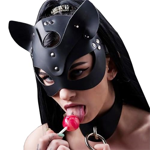 WUUDOA Halloween KatzeMaske Damen Sexy Leder Maske Maskenball Augenmaske PU Leder Catwoman Maske Kopfmaske Bondage Fetisch SM SexSpielzeug Maske catwoman kostüm damen venezianische maske damen herren