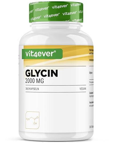 Glycin - 365 Kapseln - Hochdosiert mit 2000 mg L-Gylcin pro Tagesportion - Besonders hohe Reinheit - ohne Zusätze - Vegan