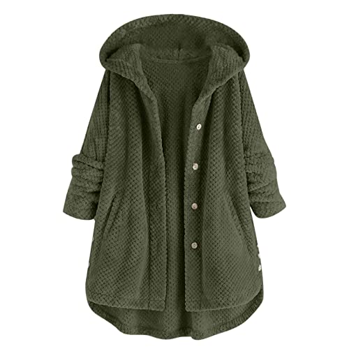 Wintermantel Damen Lang: Fleecejacke Mit Kapuze Fleecemantel Warm Teddy Mantel Übergangsjacke Winterjacke Kuscheljacke Flauschig Teddyfleece Jacke Wollmantel Lange Plüschmantel Teddy - Mantel @1