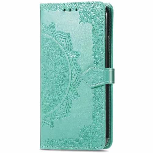 Miagon für Xiaomi Redmi Note 12S 4G Hülle,Grün Mandala Blume Prägung PU Leder Flip Cover Schutzhülle Brieftasche mit Kreditkartenhaltern