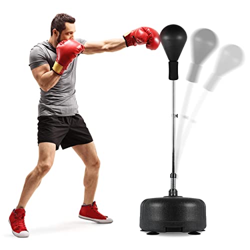 MSPORTS Punchingball Premium Boxstand I Höhenverstellbarer Standbox-Trainer inkl. Boxbirne 110-150 cm I Box Ständer Standboxtrainer für Boxing Workout (Schwarz)