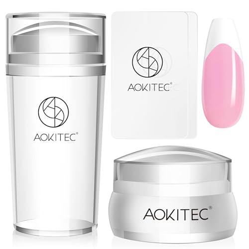 Aokitec French Tip Nails Schablone, 4 PCS French Nagel Stempel Kit Lange & Kurze Nagelstempel, Gelnägel Zubehör für Nägel Selber Machen