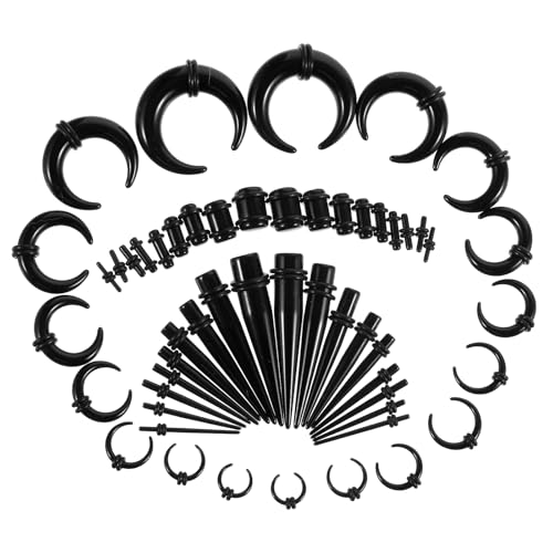Lusofie 54 Stück Ear Gauges Stretching Kit Ohr-Stretching-Set 14g-0g Tunnel Dehnstäbe Set 1-10 Mm Acryl Pincher Tapers Septum Ringe Expander Plug Acrylic Ohr Ohrdehner Kit Für Damen Mädchen(Schwarz)