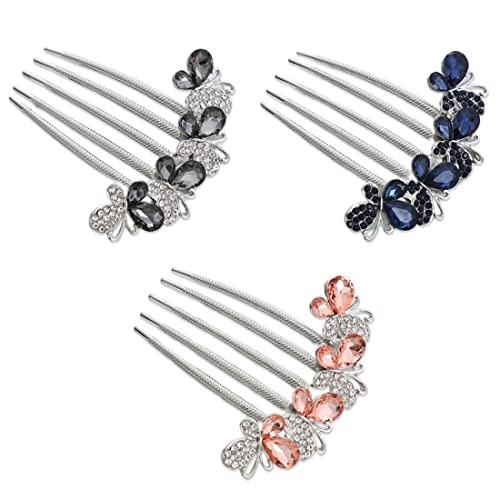 XPEX 3er-Pack Haarkämme mit Strass, Haarkämme, Schmetterling und Blumen, Haarkämme mit Strass, Haarkämme für Frauen, Mädchen, Geschenke, Braut-Haar-Accessoires, Haarseitenkämme für Frauen und Mädchen