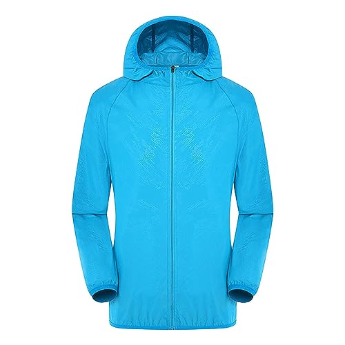 Warehouse Deals Angebote,Regenjacke Damen Sommer Einfarbig Wasserdichte Atmungsaktiv Softshelljacke Gefüttert mit Tasche Übergangsjacke Leichte Kapuzenjacke Outdoorjacke Funktionsjacke,Himmelblau,L