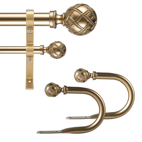 Ycolnaefllr Gardinenstange Set, 2.5cm -Gardinenstange Ausziehbar-Gardinenstange 2 LäUfig, Verstellbar Von 213cm Bis 304cm Gardinenstange Gold