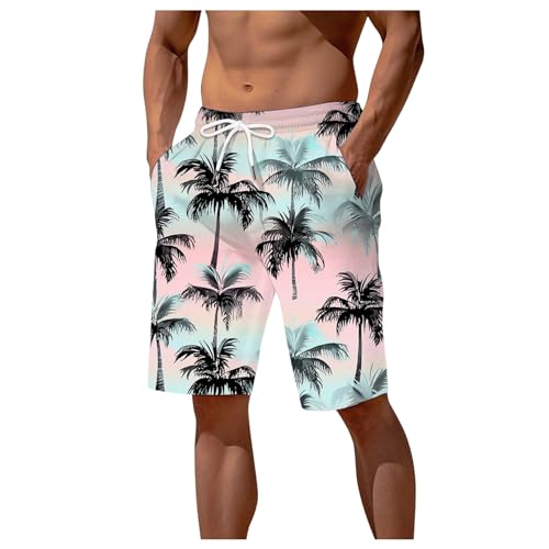 Badeshorts M Herren mit digitalem 3D-Druck, elastische Taille, Strandhose Badehose String(Hellblau,3XL)