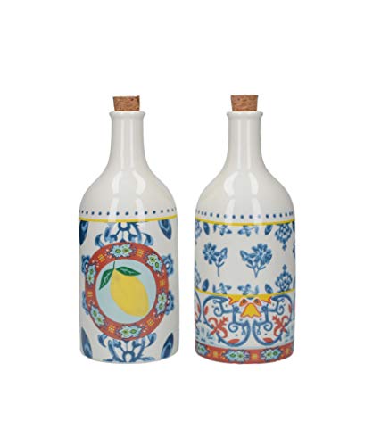 KitchenCraft World of Flavours Essig- und Ölflaschen-Set, Keramik, mit Korkenverschluss, Mehrfarbig, 500 ml Kapazität