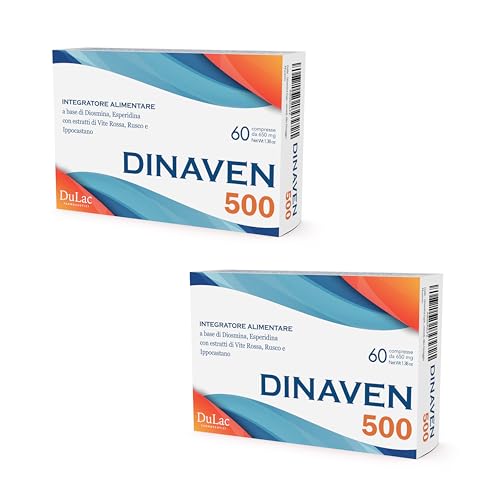 DuLàc, Dinaven 500, Nahrungsergänzungsmittel Mit Diosmin Und Hesperidin, Geeignet Bei Schweren Und Geschwollenen Beinen, Fördert Die Mikrozirkulation, Made in Italy, 120 Tabletten, 650 mg