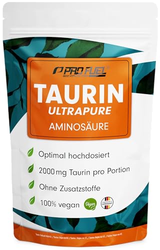 Taurin Pulver 1kg - optimal hochdosiert mit 2000 mg Taurin pro Tag - Taurin Ultrapure mit über 99,9% Reinheit - ohne Zusatzstoffe - laborgeprüft mit Zertifikat - Vorrat für 500 Anwendungen