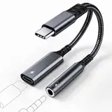 USB-C auf Klinke Adapter und Laden, 2-in-1 USB C auf 3,5mm Aux Kopfhörer Adapter, Unterstützt PD 60W Schnellladung Typ C Adapter Kompatibel mit iPhone 15/Pro/Max, Samsung S24/S23, Huawei usw