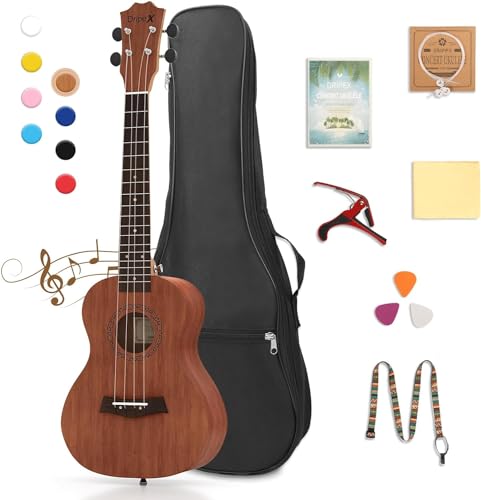 Dripex 23 Zoll Konzert Ukulele, Erwachsene Kinder Ukulele Set Vintage Kleine Gitarre Ukulele Kit für Anfänger mit Tasche Tuner Gurt Bedienungsanleitung Saite (Braun)