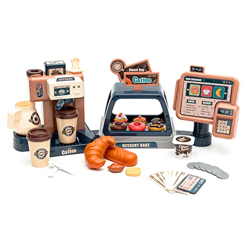 HOMCENT Kaffeemaschine Kinder, Rollenspiel Spielzeug mit Wasserdurchlauffunktio, Kaffeemaschine mit Geräusch für Kinder Geburtstag, 41 Teile