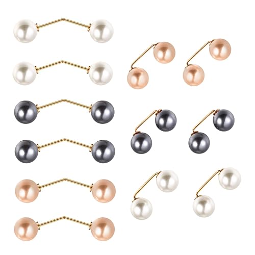 12 Stück Künstliche Perlen Brosche Broschen für Kleidung,Doppel Faux Perlen Brosche Kragen Clip Schal Clip Doppelköpfige Perlen Cardigan-Brosche Ausschnitt Brosche Pullover Kleidung Sweater Shawl Clip