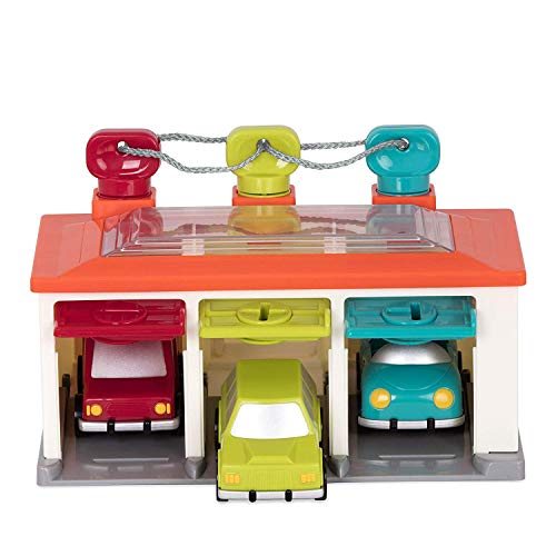 Battat Motorikspielzeug Auto Garage Cars mit Schlüsseln Formensortierspiel – Baby Spielzeug ab 2 Jahren (5 Teile), 11” (L) x 7.5” (W) x 6.6" (H)