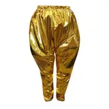 Metallic Tanzhose Kinder Einfarbig Glitzer Haremshose Festlich Wide Leg Hosen Jungen High Waist Locker Hose Hip Hop Jazz Performance Kostüme Mädchen Pants Pailletten Kleidung für Karneval Party