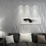 Putentfun 3D-Wellen Geprägte Tapetenrolle,Tapete Silber Grau Wallpaper,Moderne Minimalistische Vliestapete mit Wasserpflanzen Muster,Wanddekoration in Wohnzimmer Schlafzimmer und Büro 0,53m x 9.5m