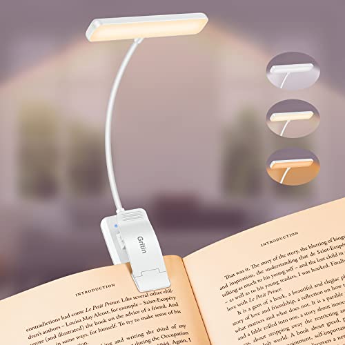 Gritin Leselampe Buch Klemme, USB Wiederaufladbare Buchlampe mit 19 LEDs, 3 Farbtemperatur Modi, Stufenlose Helligkeit Klemmlampe,Lange Laufzeit, 360° Flexibel Klemmleuchte für Nachtlesen ins Bett