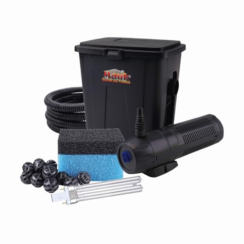 Mauk® Teichdurchlauf-Filter-Set ECO Teichfilter Komplettset mit Pumpe Teichpumpe mit Filter Gartenteich UV Lampe/UVC Klärer Teich Algenvernichter 12/9W
