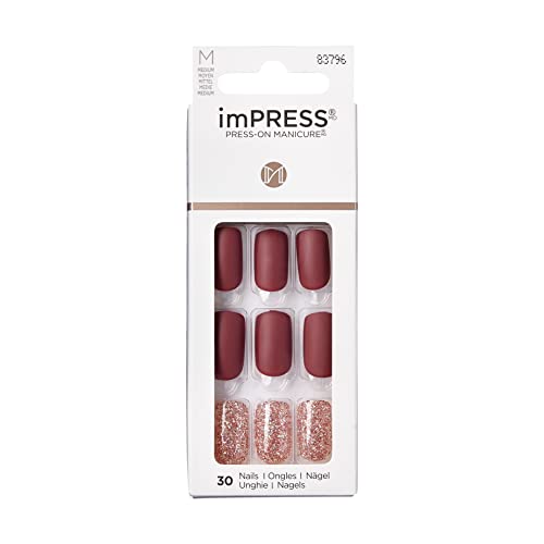 KISS imPRESS Press-On Manicure, Hero, mittellang, quadratisch, mit PureFit Technologie, enthält Reinigungspad, Mini Feile, Manikürstäbchen und 30 künstliche Nägel