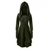 YEBIRAL Damen Langarm mit Kapuze Mittelalter Kleid bodenlangen Cosplay Dress Age Mittelalter Kleidung Große Größen Renaissance Halloween Party Kostüm Karneval Weihnachten Kleider