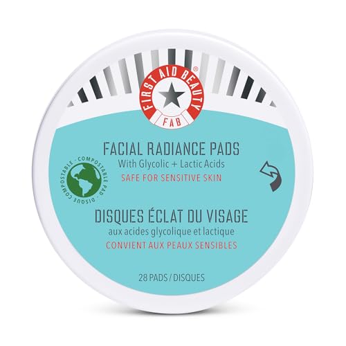 First Aid Beauty Gesichtsradiance Pads - Tägliches Peeling Pads mit AHA (Glykolsäure + Milchsäure), die helfen, die Haut zu straffen und aufzuhellen - kompostierbar für den täglichen Gebrauch - 28